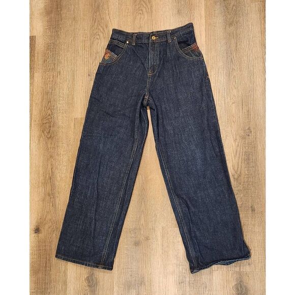 Rocawear wide-leg embroidered womens 14 (28x28) dark wash Y2K embroidered - Picture 3 of 9